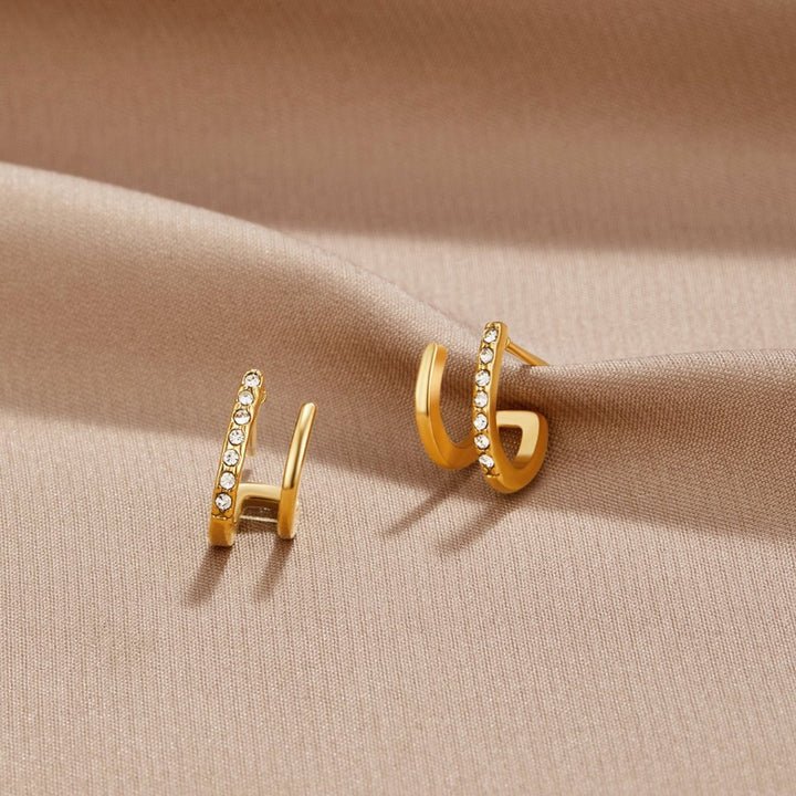 クロー ゴールド＆クリスタル ピアス